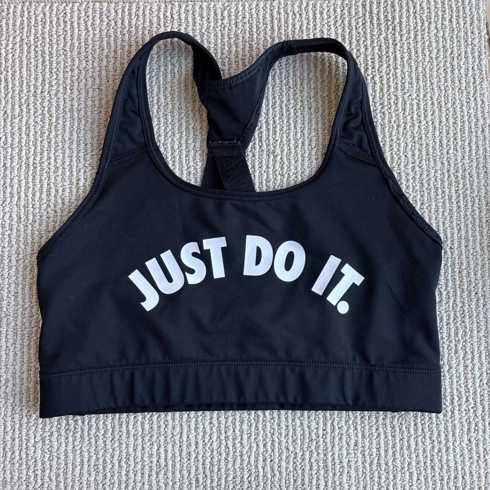 Nike Just Do It Medium Black Sports Bra Racerback Activewear Womens